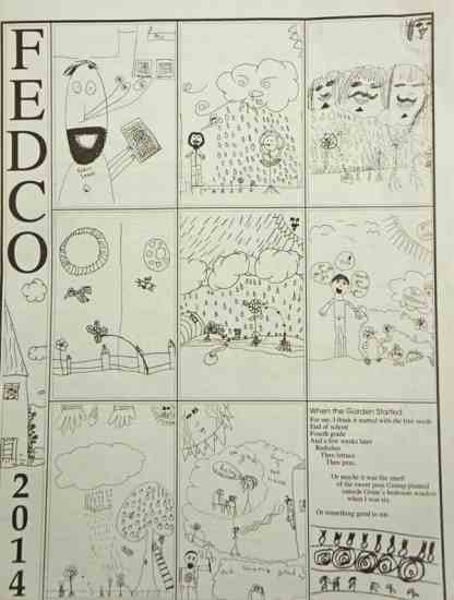 
The cover of FEDCO's 2014 seed catalog was created by the Hall School 5th graders. The inside, however, isn't nearly as elementary and it contains an impressive array of seeds, gardening materials and recommended gardening books. The 150 page catalog is black and white, and includes multiple hand-drawn illustrations on every page. To learn more about the FEDCO co-op, go to www.FedcoSeeds.com. 
